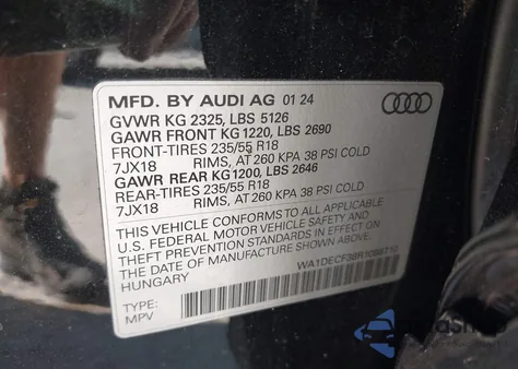 2024 Audi Q3 Premium 45 Tfsi S Line Quattro Tiptronic z USA, uszkodzony, nr VIN WA1DECF38R1088710